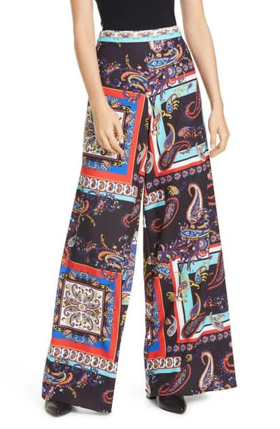 Shop Alice And Olivia Athena Print Super Flared Wide Leg Pants In Royalty Paisley