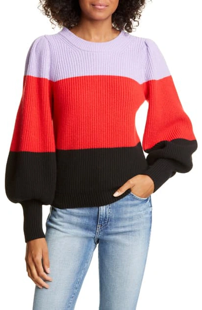 Shop A.l.c Sammy Balloon Sleeve Wool & Cashmere Blend Sweater In Wisteria/ Red/ Black
