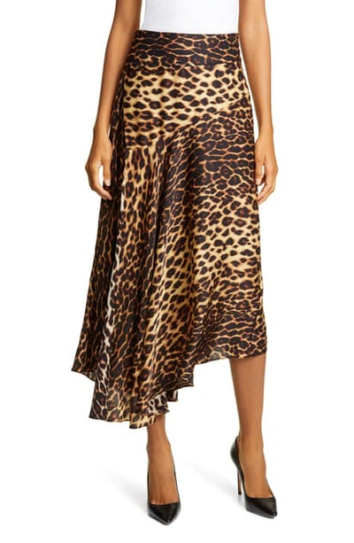 Shop A.l.c Lev Leopard Print Asymmetrical Stretch Silk Midi Skirt In Brown Multi
