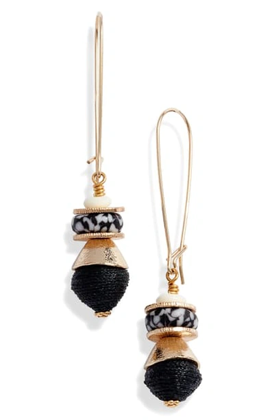 Shop Akola Raffia & Glass Drop Earrings In Black/ White