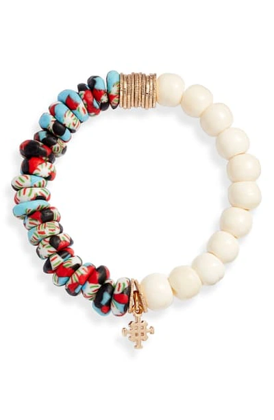 Shop Akola Glass & Bone Beaded Stretch Bracelet In White