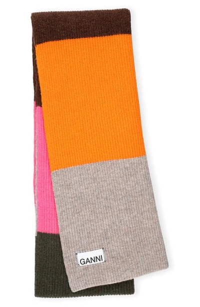 Shop Ganni Colorblock Wool Blend Knit Scarf In Multicolour