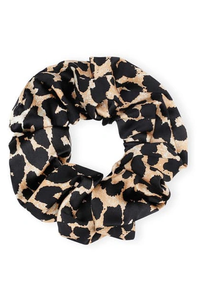 Shop Ganni Stretch Satin Scrunchie In Leopard