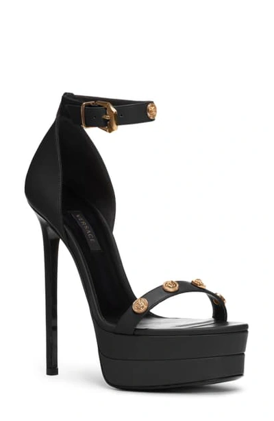 Shop Versace Double Platform Sandal In Black/ Warm Gold