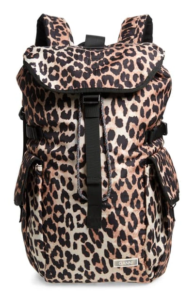 Shop Ganni Tech Fabric Backpack In Leopard