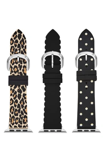 Shop Kate Spade Set Of 3 Silicone Apple Watch Straps In Black