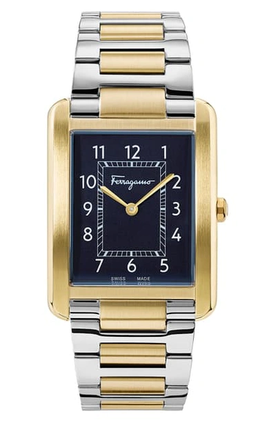 Shop Ferragamo Portrait Two-tone Bracelet Watch, 31mm X 41mm In Gold/ Silver/ Blue/