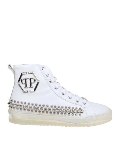 Shop Philipp Plein Sneakers Hi-top Studs In White Color Leather