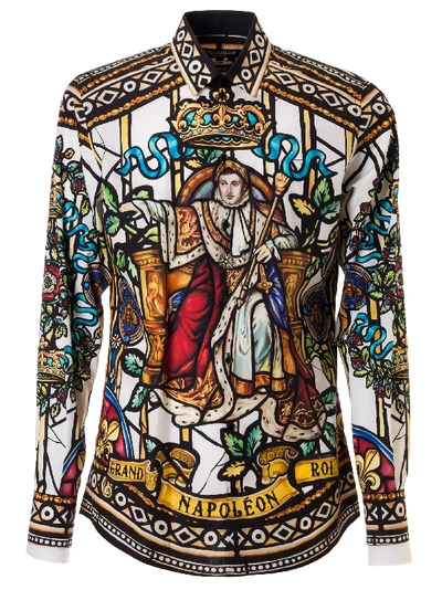 Dolce & Gabbana Cotton Martini Shirt With Napoleon Print In Brown | ModeSens