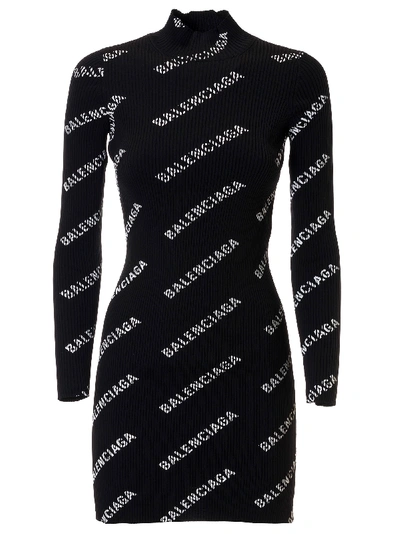 Shop Balenciaga Logo Motif Short Dress In Black/white