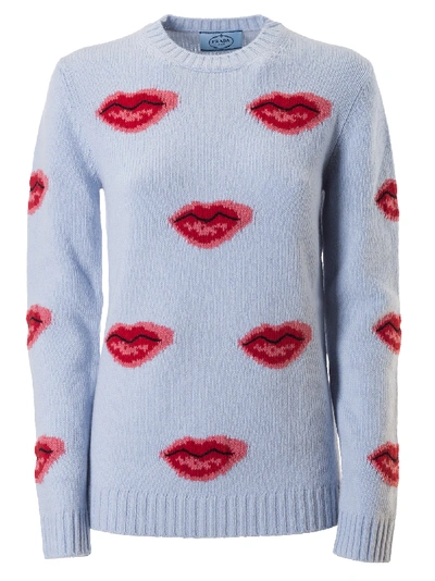 Shop Prada Kiss Motif Sweater In Cloud/red