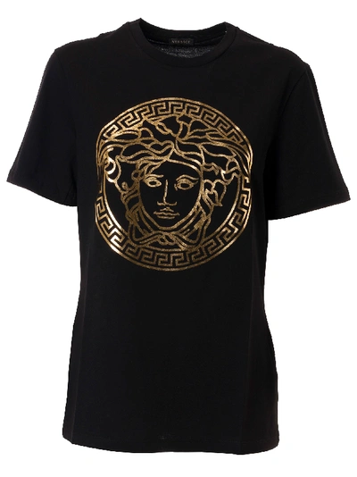 Shop Versace Metallic Medusa Logo T-shirt In Nero