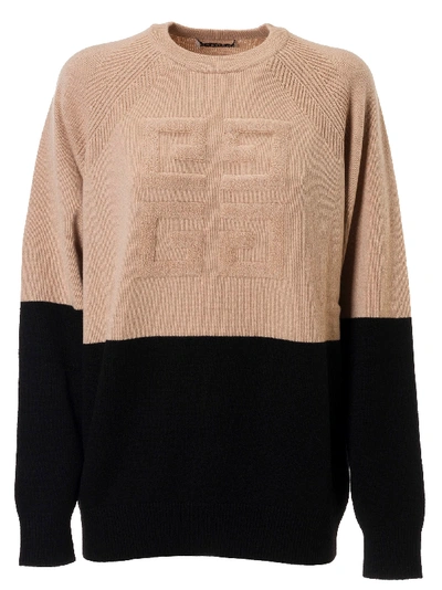 Shop Givenchy Embroidered Logo Sweatshirt In Black/beige