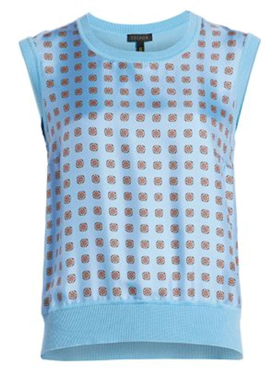 Shop Escada Sakaro Printed Cap-sleeve Knit Sweater In Powder Blue
