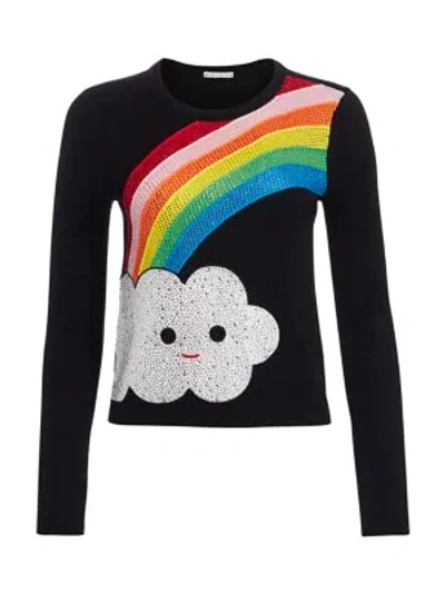 Shop Alice And Olivia Friends With You X Alice + Olivia Connie Embellished Rainbow Pullover In Black Multi