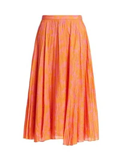 Shop Tanya Taylor Jeana Pleated Skirt In Ikat Flower Orange