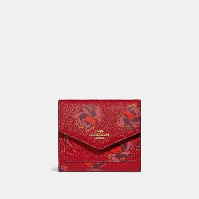 Shop Coach Small Wallet With Floral Print - Women's In Gold/red Apple Floral Print