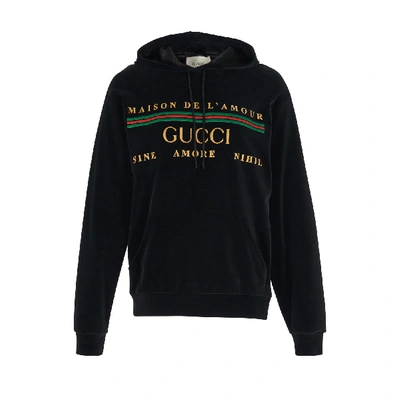 Shop Gucci Amour Velvet Hoodie In Black & Multi