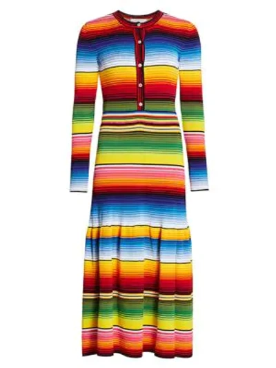 Shop Carolina Herrera Striped Henley Midi Dress In Multi