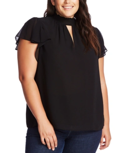 Shop 1.state Plus Size Smocked Flutter-sleeve Top In Rich Black