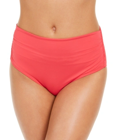 Shop Calvin Klein Ruched High-waist Bikini Bottoms Women's Swimsuit In Tulip