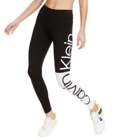 Shop Calvin Klein Performance Colorblocked Logo High-waist Leggings In White Combo