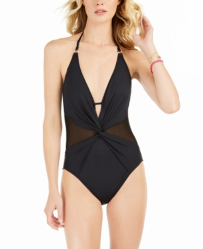 Shop La Blanca Mesh-inset Halter One-piece Swimsuit Women's Swimsuit In Black