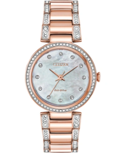 Shop Citizen Eco-drive Women's Silhouette Pink Gold-tone Stainless Steel & Crystal Bracelet Watch 28mm