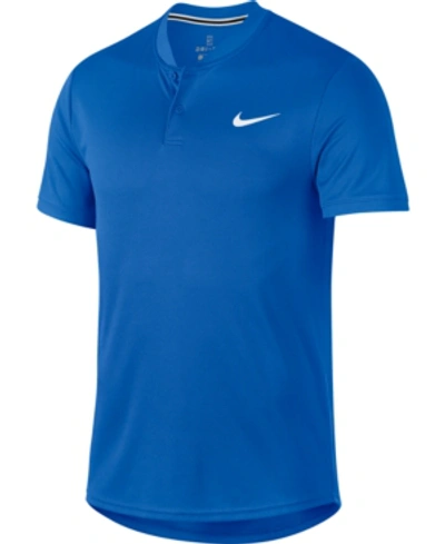 Shop Nike Men's Court Dry Blade-collar Tennis Polo In Signal Blue/white