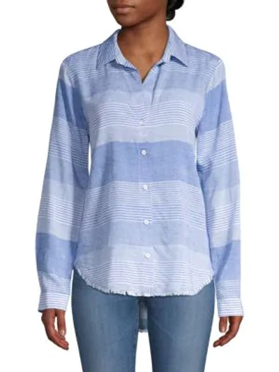 Shop Bella Dahl Striped Frayed Hem Shirt In Blue