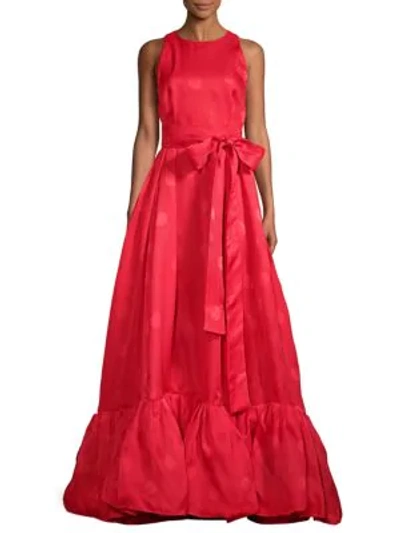 Shop Carolina Herrera Tonal Dot Ruffle Gown In Cherry Red