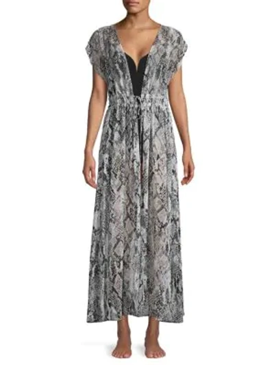 Shop Calvin Klein Snakeskin-print V-neck Coverup In Charcoal Python