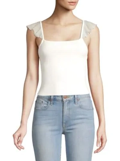 Shop Alice And Olivia Marg Ruffle-strap Crop Top In Off White