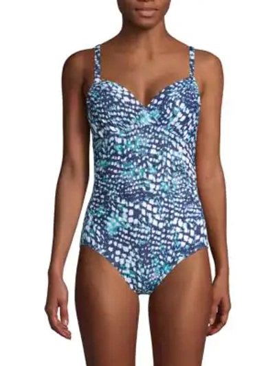 Shop Calvin Klein Printed 1-piece Swimsuit In Navy