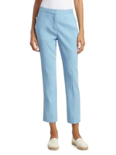 Shop Rag & Bone Poppy Linen-blend Crop Trousers In Blue