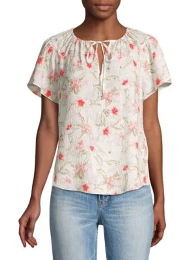 Shop Rebecca Taylor Kamea Tieneck Floral Top In Snow Combo