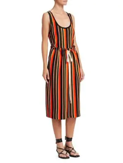 Shop Proenza Schouler Stripe Tie-waist Knit Midi Tank Dress In Tangerine