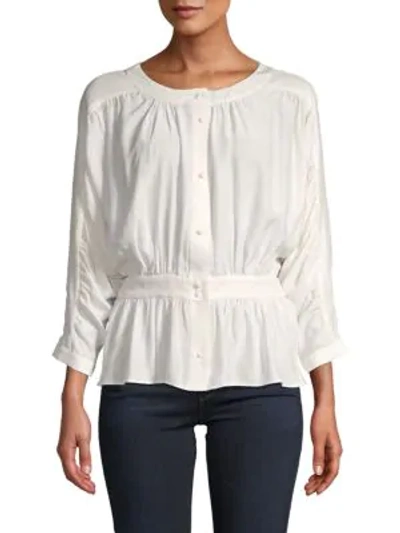 Shop Frame Silk Buttoned Peplum Top In Off White