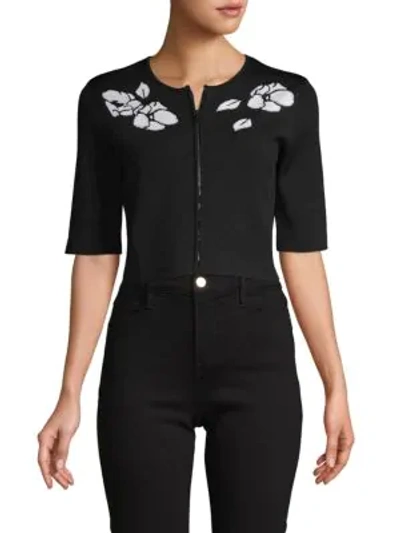 Shop Carolina Herrera Embroidered Cropped Cardigan In Black Multi