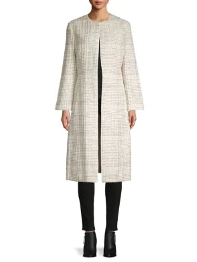 Shop Oscar De La Renta Textured Open-front Silk-blend Coat In Ivory Navy