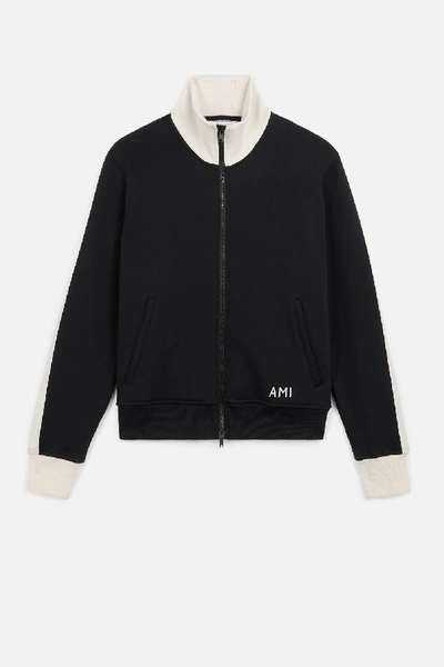 Shop Ami Alexandre Mattiussi Zipped Sweat With Wool Bands In Black