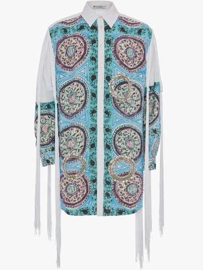 Shop Jw Anderson Mystic Paisley Printed Sleeves Tasseled Shirt In Blue