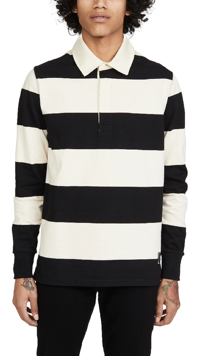 Shop Ami Alexandre Mattiussi Long Sleeve Striped Rugby Shirt In Black/off White