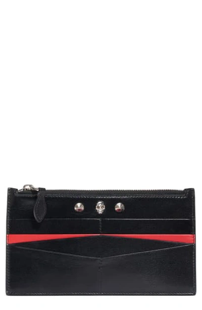 Shop Alexander Mcqueen Skull Flat Leather Card Case In Black/ New Red
