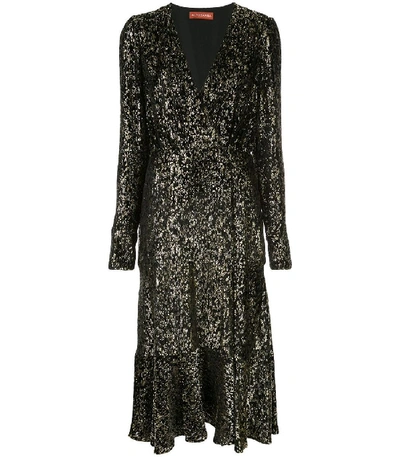 Shop Altuzarra Martha Midi Foiled Dress In Black/gold