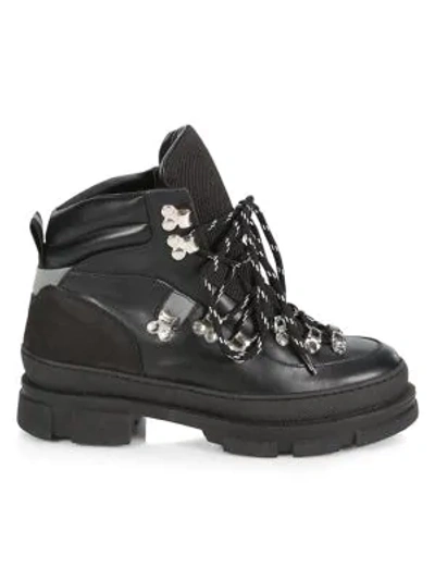 Shop Ganni Leather Hiking Boots In Black