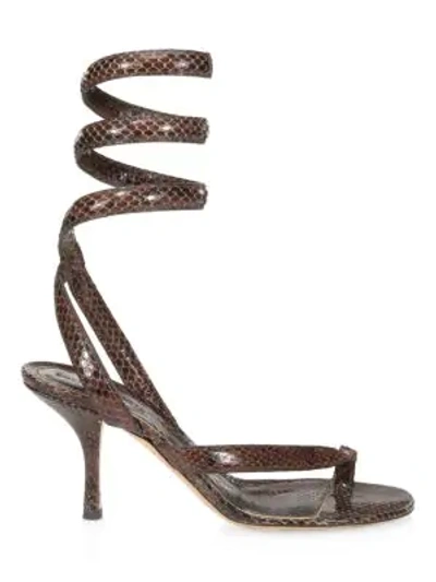 Shop Bottega Veneta Bv Spiral Python-embossed Leather Sandals In Chocolate