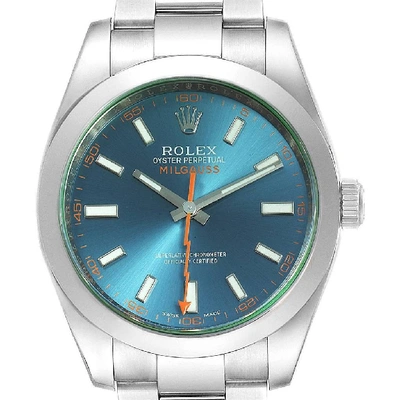 Shop Rolex Milgauss Blue Dial Green Crystal Mens Watch 116400gv In Not Applicable