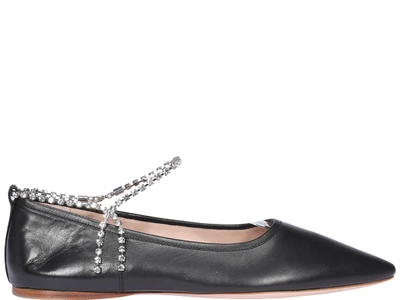 Shop Miu Miu Ballets With Crystals Detail In Black