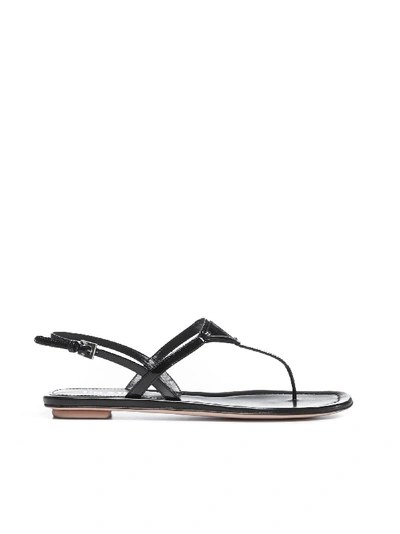 Shop Prada Flat Sandals In Nero